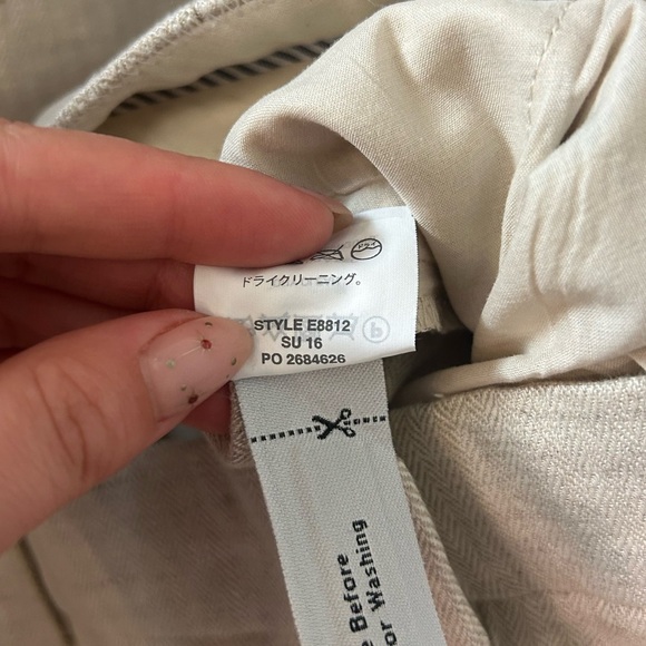 J. Crew 100% Linen Pants Wide Leg Cropped Herringbone Pattern Oatmeal Size 12 - Picture 6 of 7